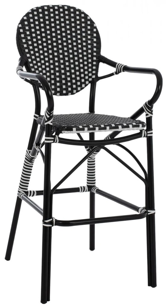 Σκαμπό Μπαρ C5794.02 Αλουμινίου Bamboo Look με Wicker Μαύρο - Λευκό 56x60x126 εκ. 56x60x126 εκ.
