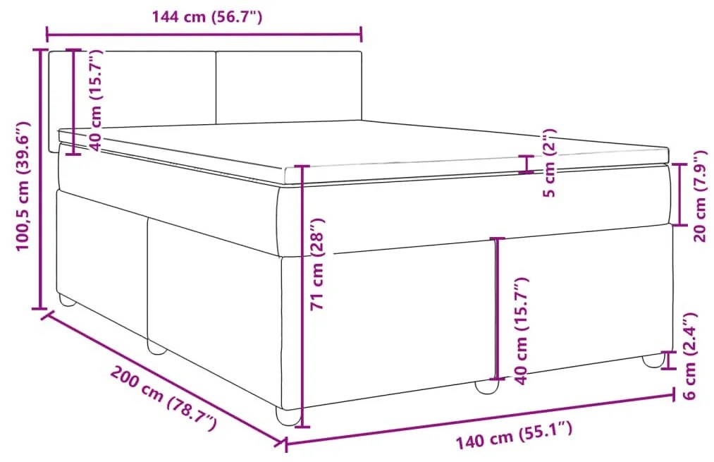 Κρεβάτι Boxspring με Στρώμα Σκούρο Γκρι 140x200 εκ Υφασμάτινο - Γκρι