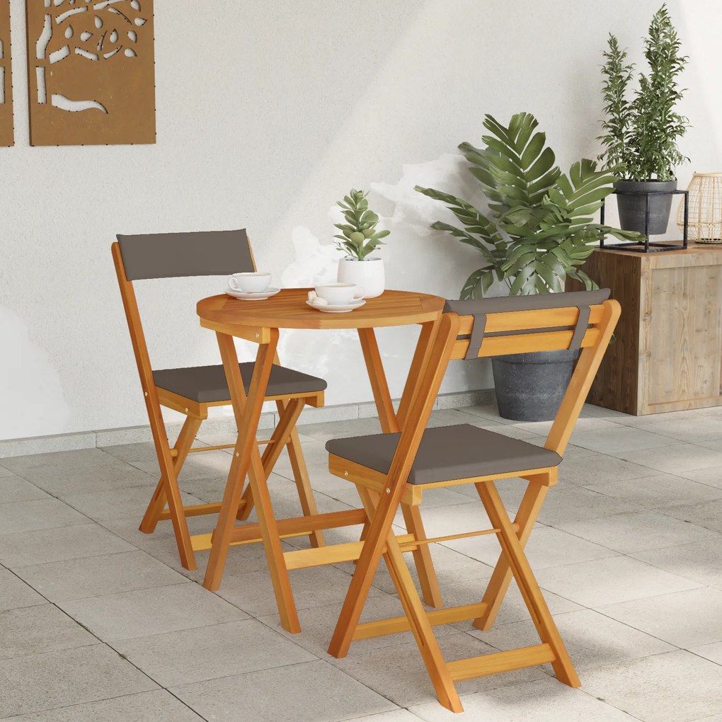 vidaXL Σετ Μπινώ 3 Τεμαχίων με Μαξιλάρια - Συμπαγές Ξύλο Ακακίας