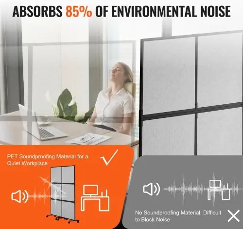VEVOR Acoustic Room Divider Partition Panel Privacy Screen 2 Pack Light Gray