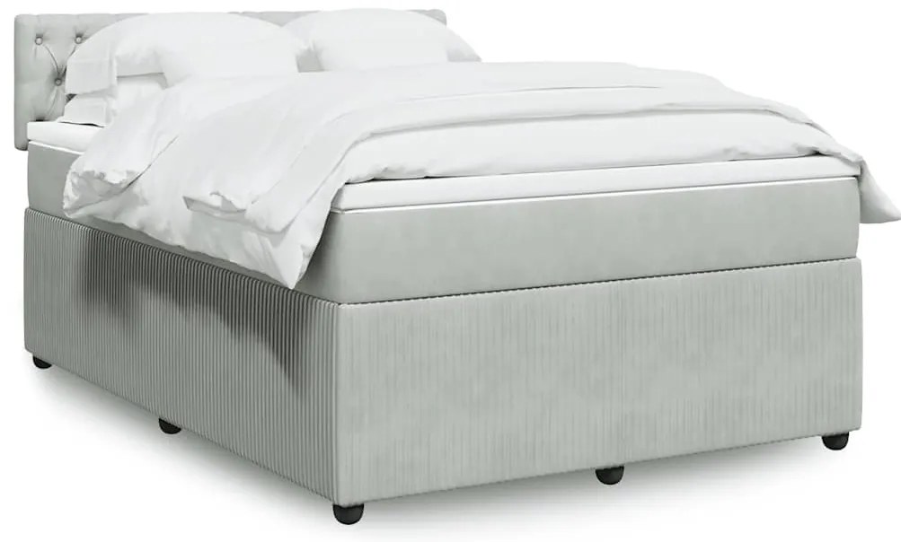 vidaXL Κρεβάτι Boxspring με Στρώμα Ανοιχτό Γκρι 140x200 εκ. Βελούδινο
