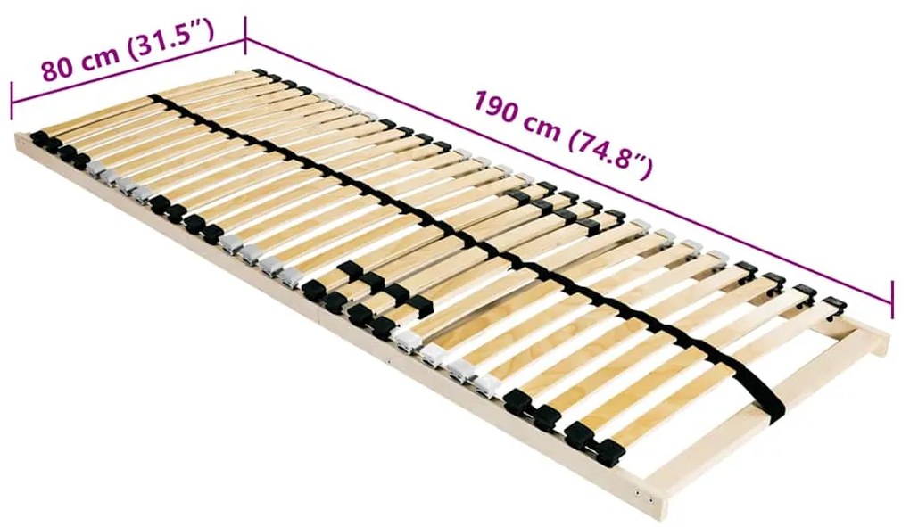vidaXL Βάση κρεβατιού με λάμες Καφέ 80 x 190 cm Στερεό ξύλο οξιάς