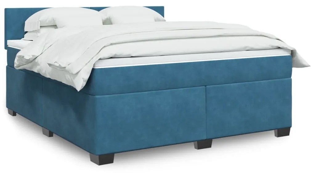 vidaXL Κρεβάτι Boxspring με Στρώμα Μπλε 180x200 εκ. Βελούδινο