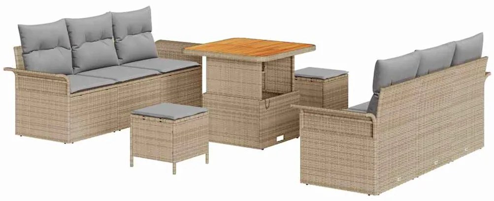 vidaXL Σετ Καναπέ Κήπου με μαξιλάρι 9 pcs Μπεζ συνθετικό ρατάν