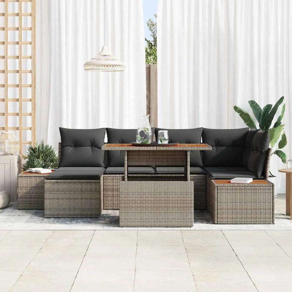 vidaXL Σέτ φαγητού για κήπο με μαξιλάρι 7 pcs Γκρι, Καφέ