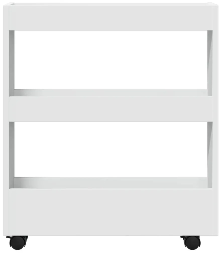 vidaXL Στενό Τρόλεϊ Αποθήκευσης 3 Επιπέδων από Λευκό Μηχανικά Επεξεργασμένο Ξύλο