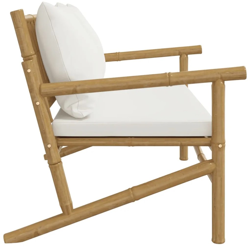 vidaXL Πάγκος Κήπου από Μπαμπού με Λευκά Κρεμ Μαξιλάρια