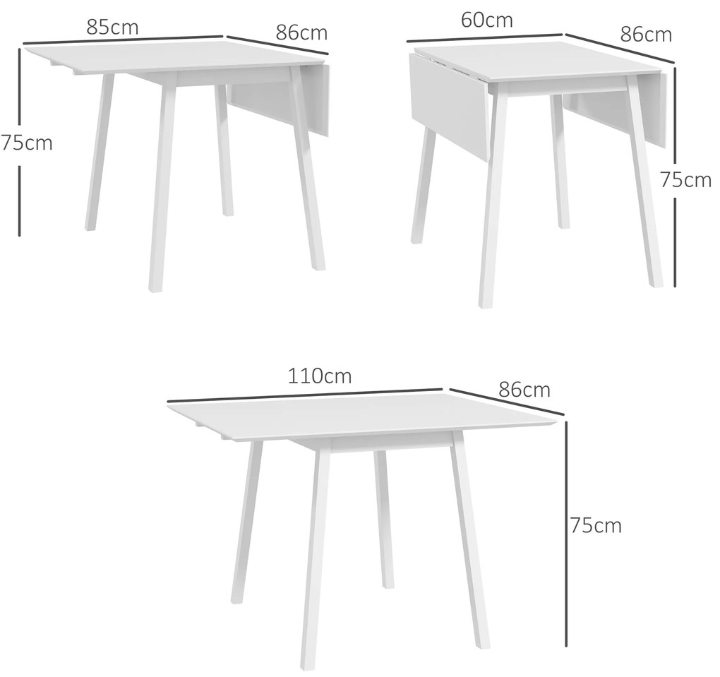 HOMCOM Τραπέζι τραπεζαρίας, πτυσσόμενο τραπέζι κουζίνας, 2 αναδιπλούμενες επιφάνειες, 110 x 86 x 75 cm, Λευκό