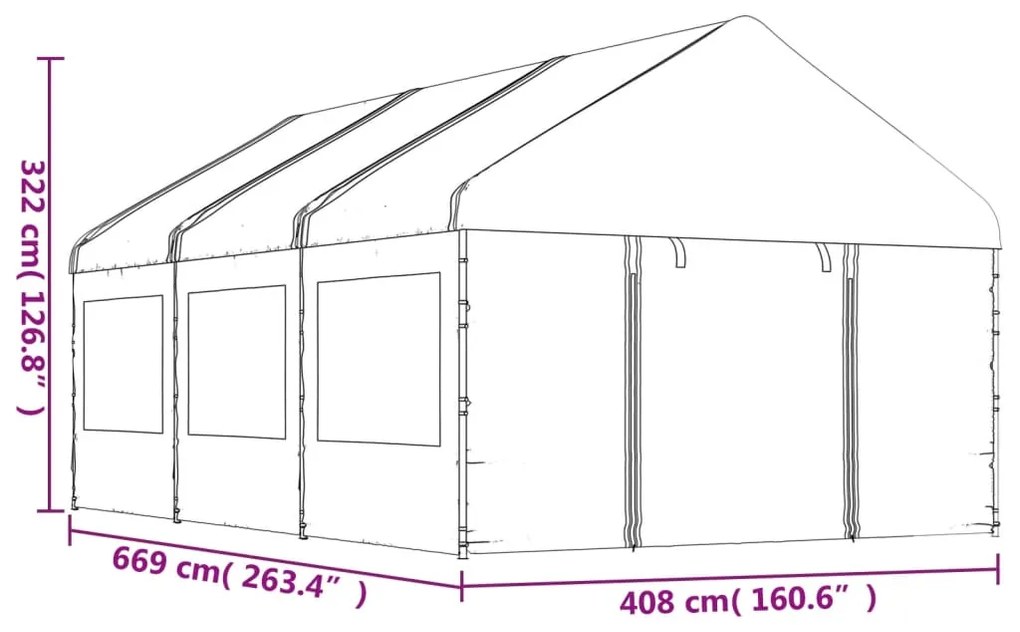 Κιόσκι με Τέντα Λευκό 6,69 x 4,08 x 3,22 μ. από Πολυαιθυλένιο - Λευκό