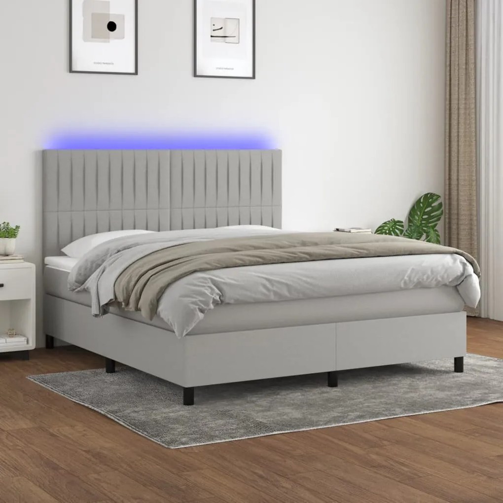 Κρεβάτι Boxspring με Στρώμα &amp; LED Αν.Γκρι 160x200εκ. Υφασμάτινο