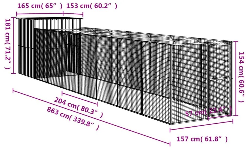 Σπιτάκι Σκύλου με Αυλή Ανθρακί 165x863x181 εκ. Γαλβαν. Χάλυβας - Ανθρακί