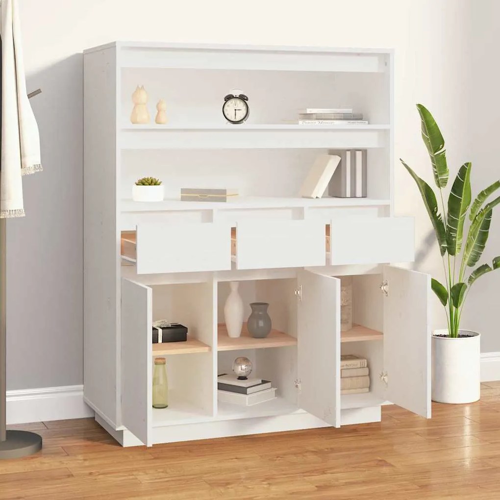 vidaXL Ντουλάπι Ψηλό Λευκό 89x40x116,5 εκ. από Μασίφ Ξύλο Πεύκου