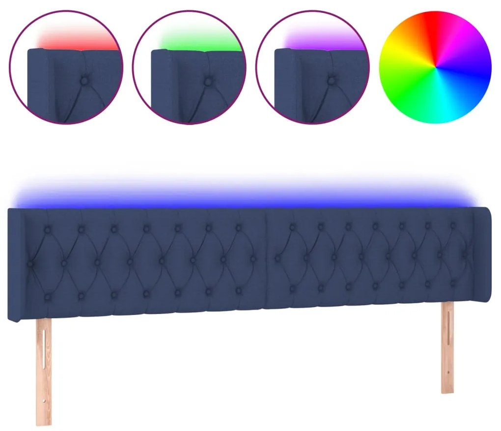 vidaXL Κεφαλάρι Κρεβατιού LED Μπλε 183x16x78/88 εκ. Υφασμάτινο