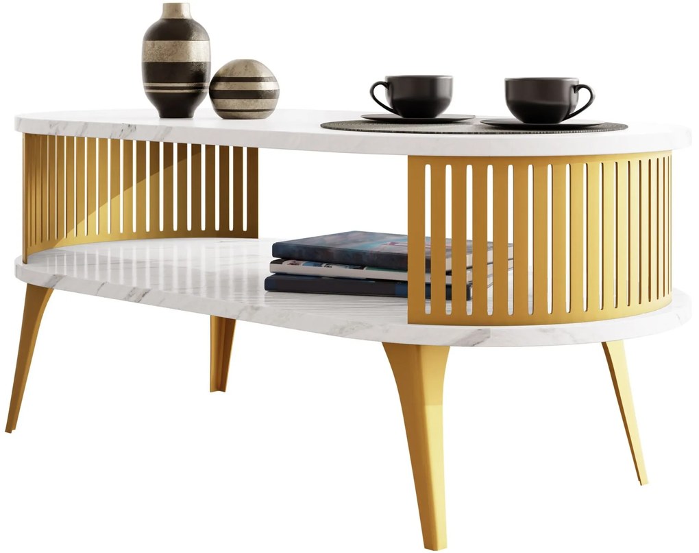 Τραπεζάκι σαλονιού Fikoli GD II-Leuko Marmaro - 100.00Χ50.00Χ44.00cm