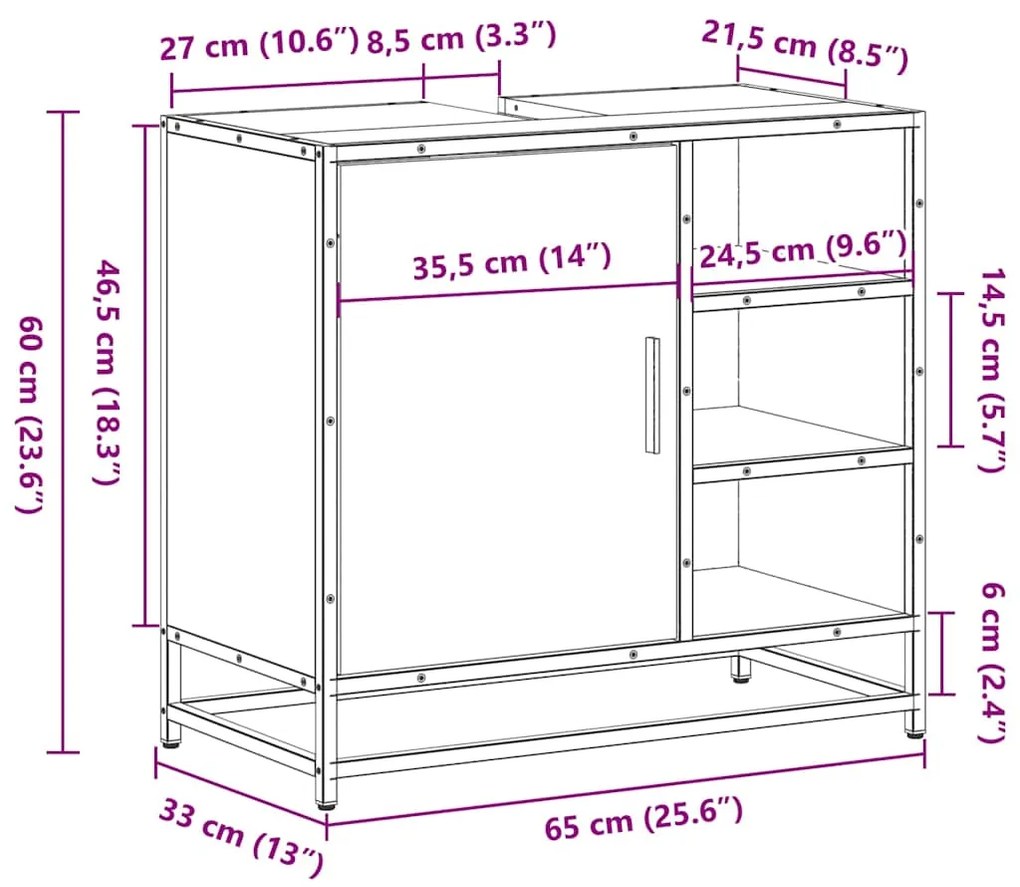 ντουλάπι νιπτήρα μπάνιου καφέ δρυς 65x33x60 cm - Καφέ