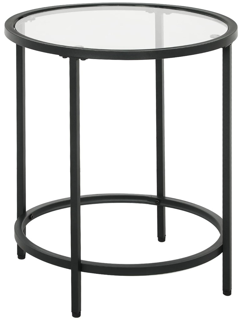 HOMCOM Στρογγυλό βοηθητικό τραπέζι με γυάλινη επιφάνεια και μεταλλικό σκελετό, μικρό τραπεζάκι σαλονιού για σαλόνι, υπνοδωμάτιο, Μαύρο