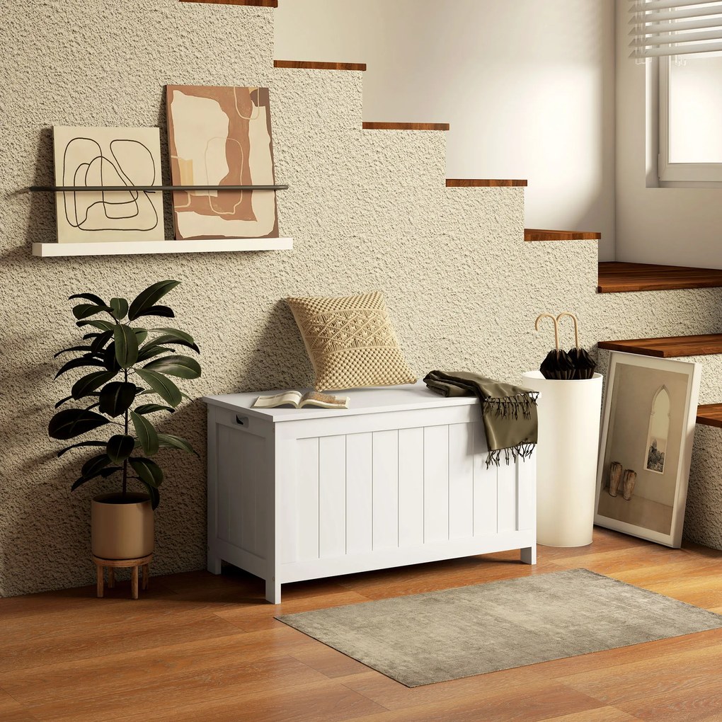 HOMCOM Κουτί αποθήκευσης, Σεντούκι παιχνιδιών, MDF, 2 λαβές, 81 x 40 x 46 cm, Λευκό