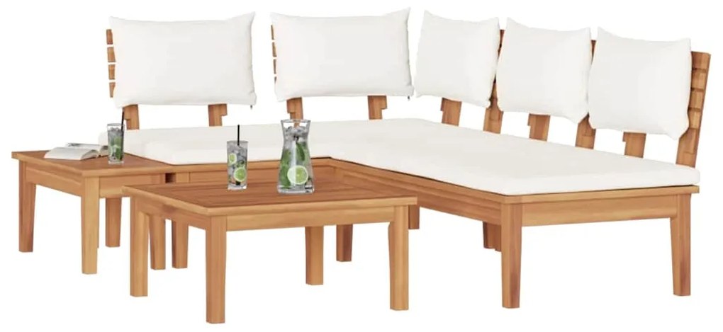vidaXL Σετ Παγκάκι Κήπου με μαξιλάρι 4 pcs Καφέ και Κρέμα