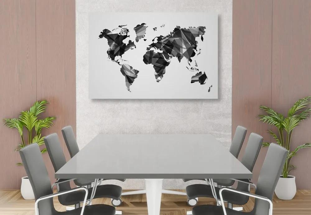 Εικόνα του παγκόσμιου χάρτη σε διανυσματική σχεδίαση γραφικών σε ασπρόμαυρο - 60x40