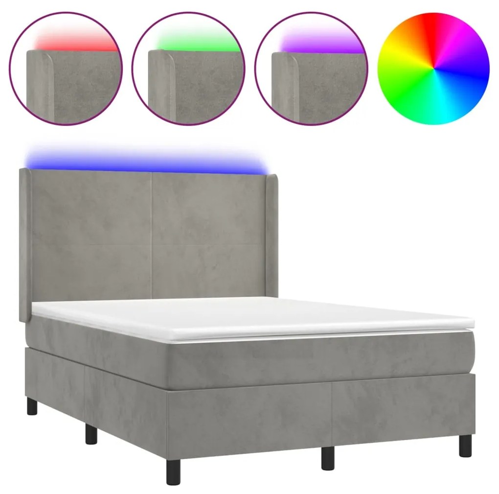 ΚΡΕΒΑΤΙ BOXSPRING ΜΕ ΣΤΡΩΜΑ &amp; LED ΑΝ.ΓΚΡΙ 140X200 ΕΚ. ΒΕΛΟΥΔΙΝΟ 3139445