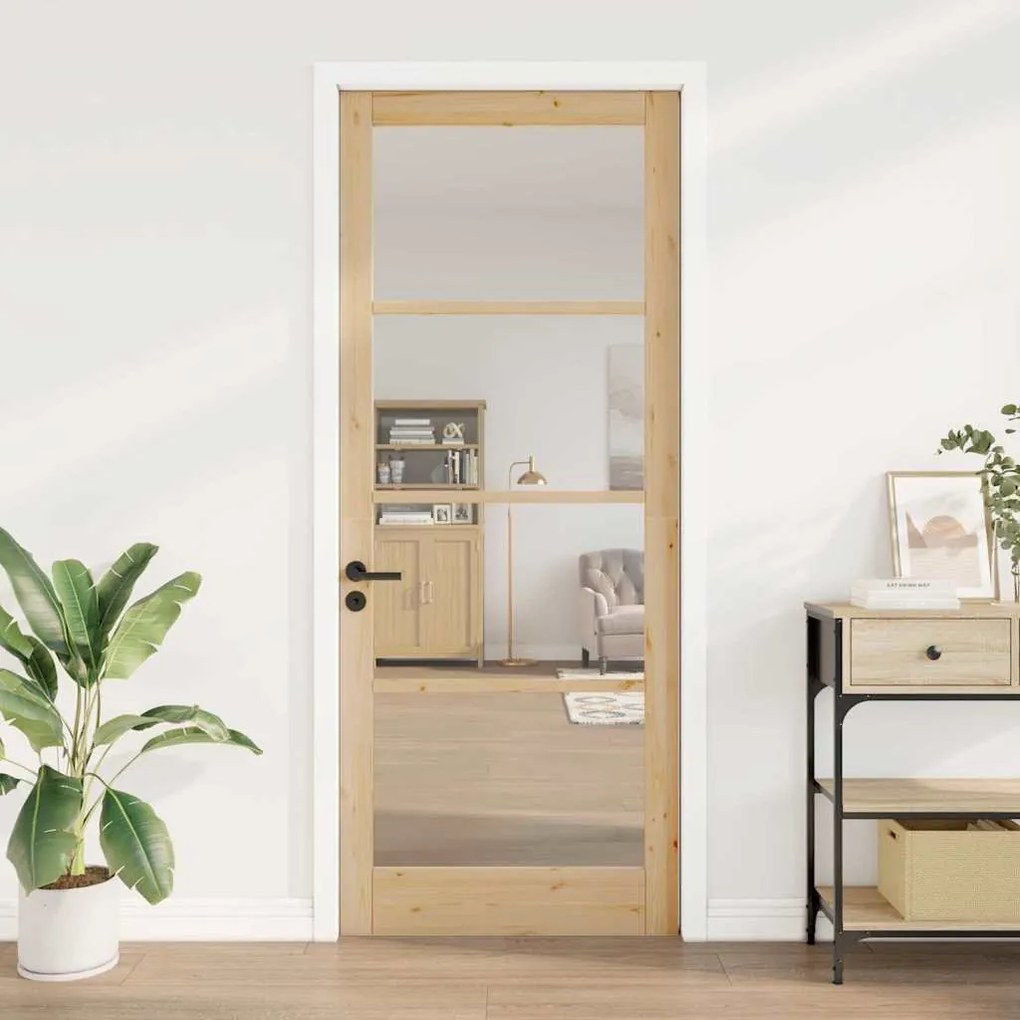 vidaXL Εσωτερική Πόρτα με Γυαλί Καφέ 93 x 232 εκ.