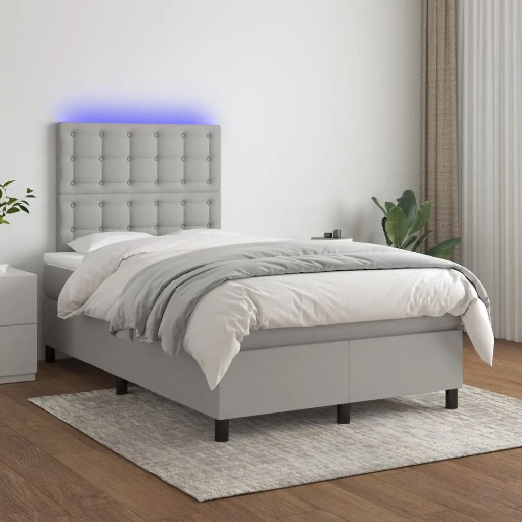 Κρεβάτι Boxspring με Στρώμα &amp; LED Αν.Γκρι 120x190εκ. Υφασμάτινο - Γκρι