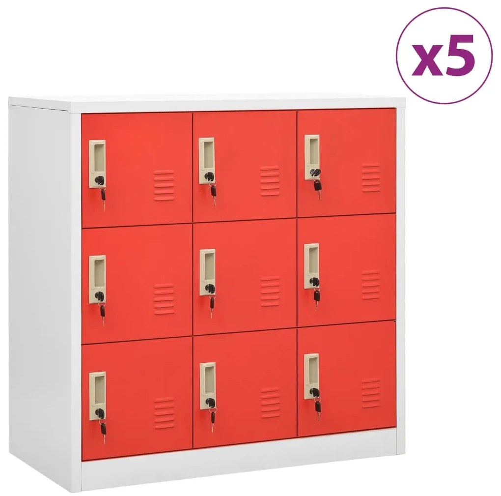 vidaXL Φοριαμοί 5 τεμ. Ανοιχτό Γκρι/Κόκκινο 90x45x92,5 εκ. Ατσάλινοι