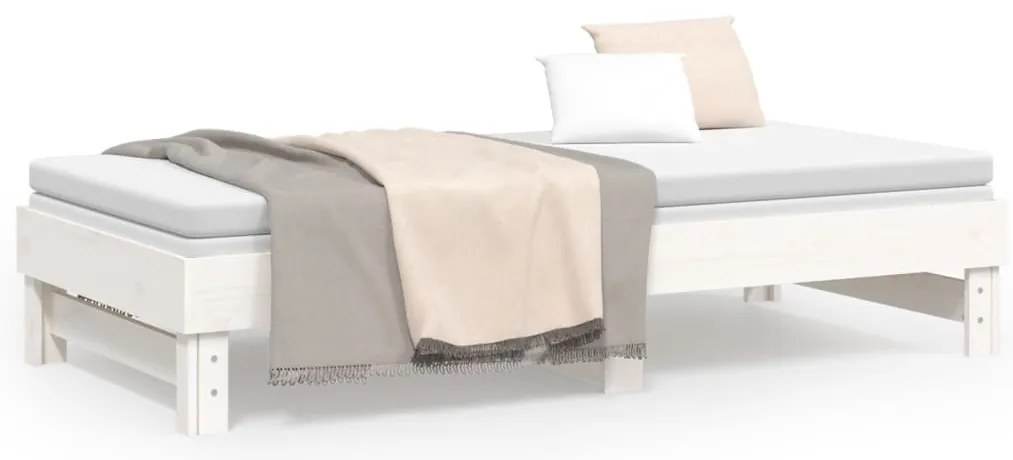 vidaXL Καναπές Κρεβάτι Συρόμενος Λευκός 2x(75x190) εκ. από Μασίφ Πεύκο
