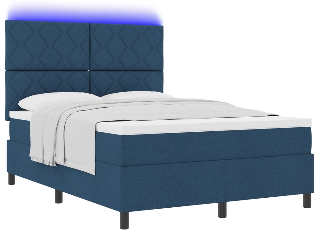 vidaXL Κρεβάτι με Σκελετό & Στρώμα & LED Μπλε 140x200 εκ Ύφασμα