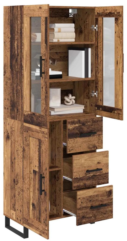 vidaXL Highboard με συρτάρι 2 pcs Παλιό Ξύλο Σύνθετο Ξύλο και Γυαλί