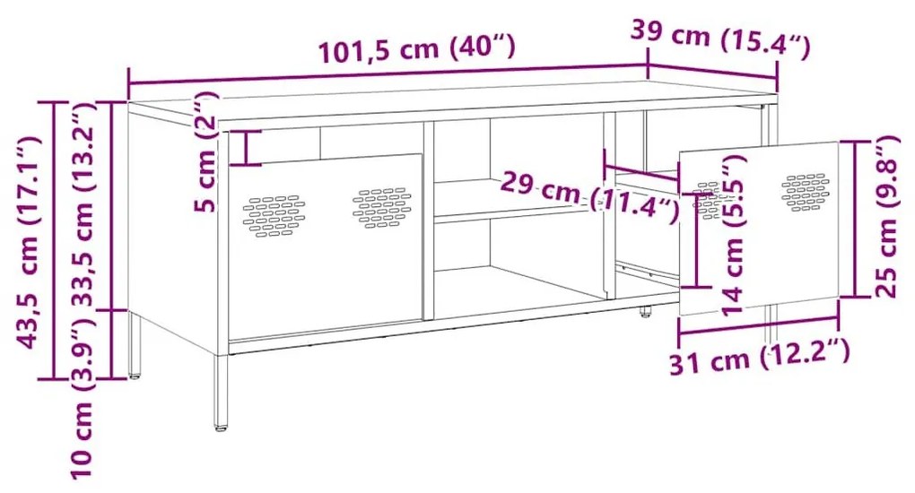 Έπιπλο Τηλεόρασης Λευκό 101,5x39x43,5 εκ. Ατσάλι Ψυχρής Έλασης - Λευκό