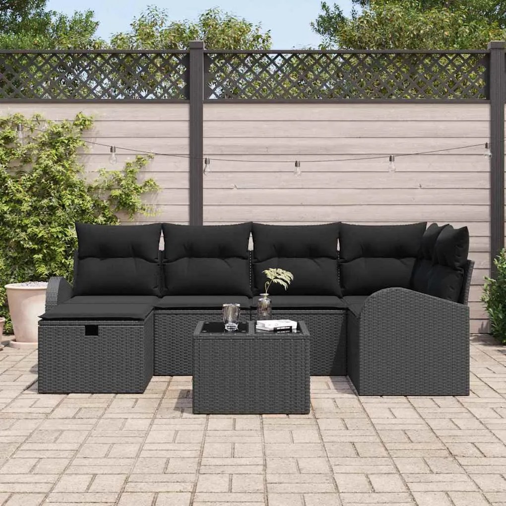 vidaXL Σετ Καναπέ Κήπου 7 pcs Μαύρο 234 x 124 x 85 εκ Πολυ ράταν