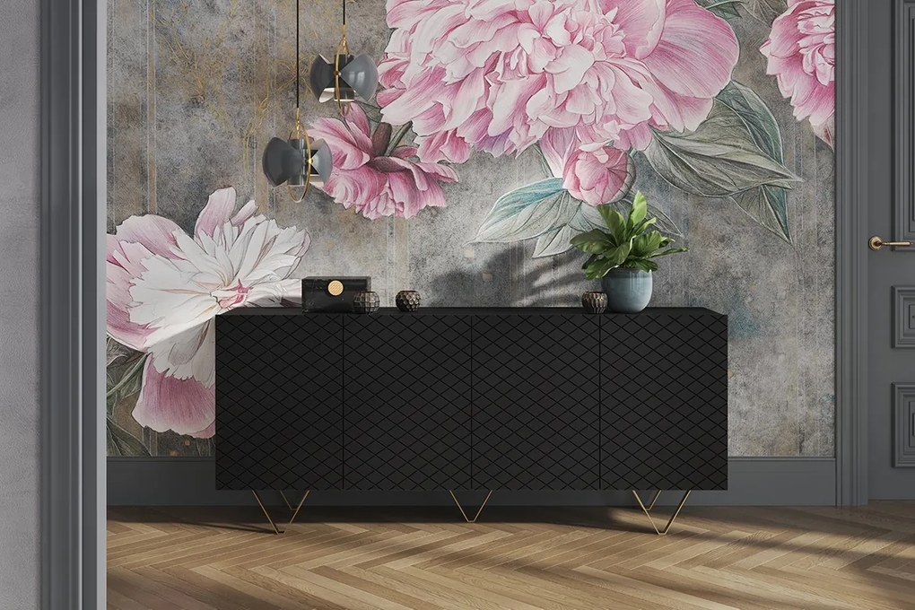 Μπουφές Sky Μαύρο Ματ + Χρυσά Πόδια 190x83x42cm με 4 ντουλάπια &amp; τρίγωνα πόδια - BOG4589