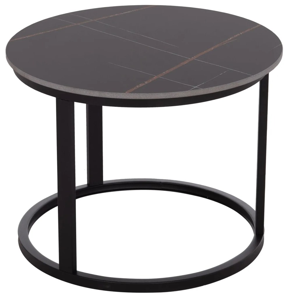 Τραπεζάκια σαλονιού TALOS Σετ 2 τμχ. Κεραμικό TOP με Όψη Μαύρου Μαρμάρου Φ70 + Φ50εκ. 70x70x45.5 εκ.