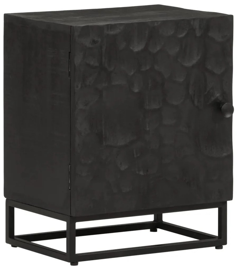 Κομοδίνο Μαύρο 40x30x50 εκ. από Μασίφ Ξύλο Μάνγκο και Σίδερο