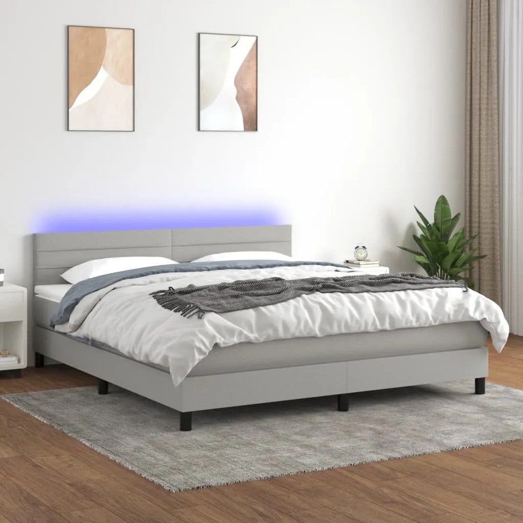 Κρεβάτι Boxspring με Στρώμα & LED Αν.Γκρι 160x200 εκ Υφασμάτινο