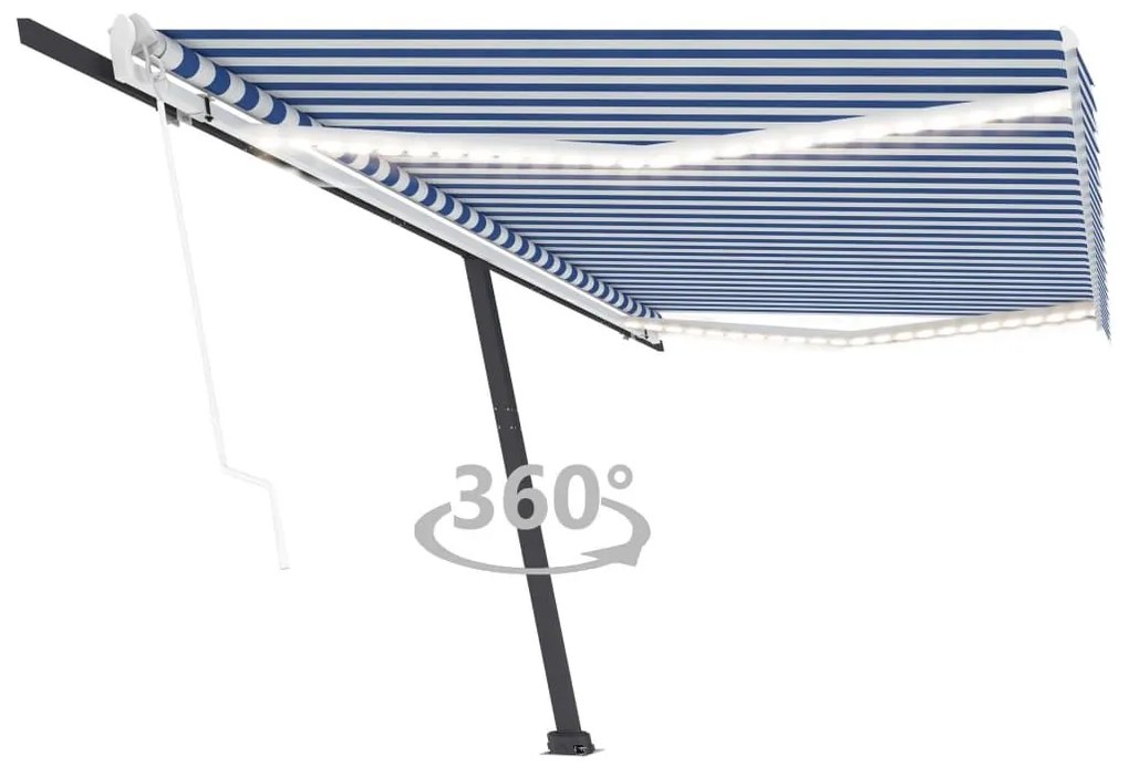 Τέντα Αυτόματη με LED &amp; Αισθ. Ανέμου Μπλε / Λευκό 500x350 εκ. 3069871