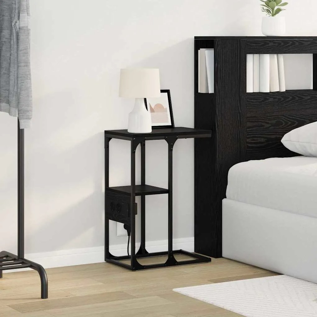vidaXL Κομοδίνο Μαύρη δρυς 41.5 x 26 x 60.5 εκ Επεξεργασμένο ξύλο
