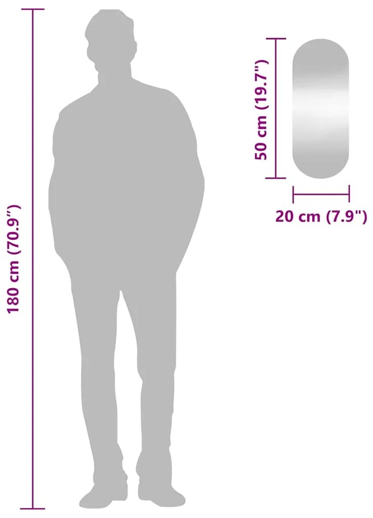 vidaXL Καθρέφτης Τοίχου Οβάλ 20 x 50 εκ. Γυάλινος