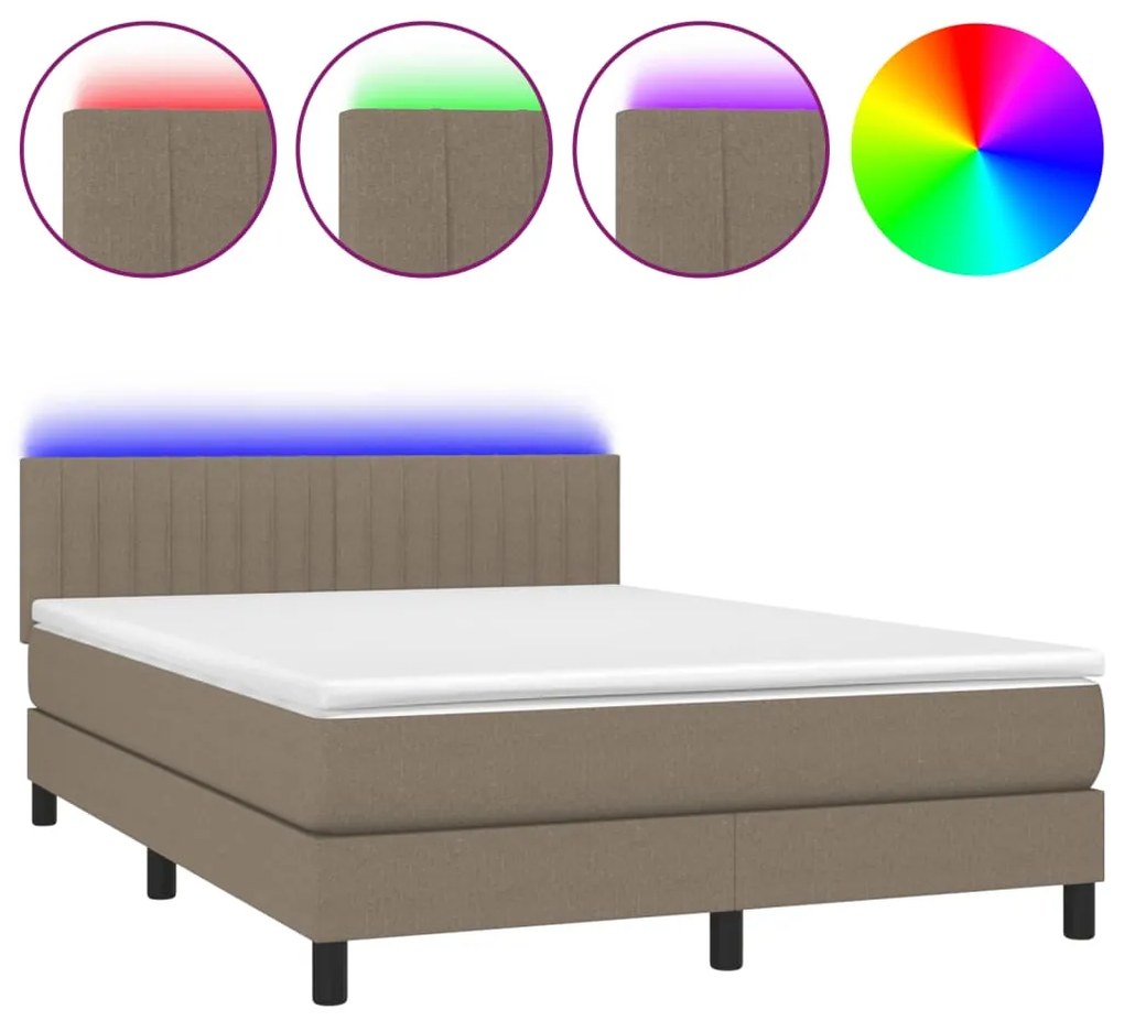 Κρεβάτι Boxspring με Στρώμα &amp; LED Taupe 140x200 εκ. Υφασμάτινο - Μπεζ-Γκρι