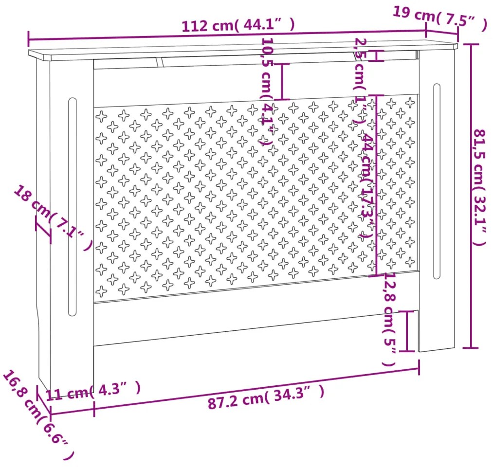 vidaXL Κάλυμμα Καλοριφέρ Λευκό 112 x 19 x 81,5 εκ. από MDF