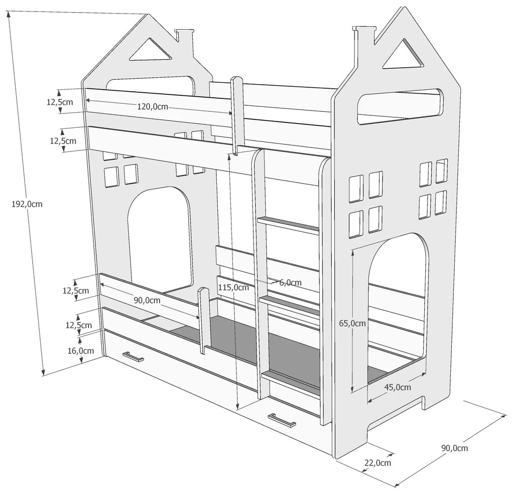 Παιδική Κουκέτα House  White + Blue  80x180cm  BC50024A BabyCute (Δώρο τα Στρώματα)