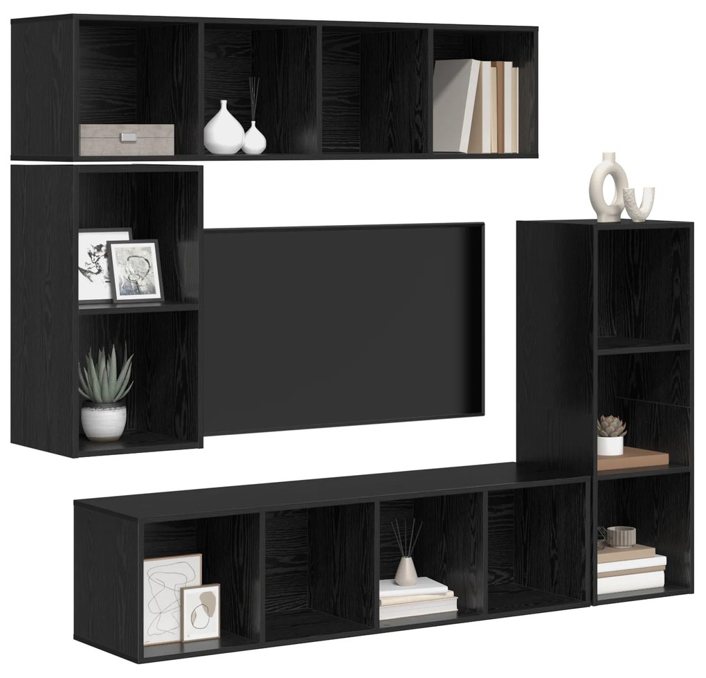 vidaXL Σετ επίπλου τηλεόρασης 4 pcs Μαύρη δρυς Επεξεργασμένο ξύλο