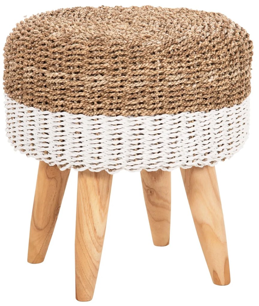 Σκαμπό BEAM απο Ξύλο TEAK και Seagrass σε Φυσικό και Λευκό Φ42x46Yεκ. 42x42x46 εκ.