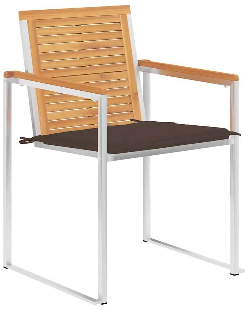 vidaXL Καρέκλες Κήπου 2 τεμ. από Μασίφ Ξύλο Teak/Ατσάλι με Μαξιλάρια