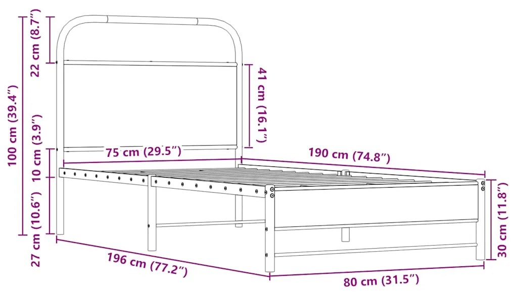 ΠΛΑΙΣΙΟ ΚΡΕΒΑΤΙΟΥ ΧΩΡ. ΣΤΡΩΜΑ SONOMA ΔΡΥΣ 75X190ΕΚ ΕΠΕΞ. ΞΥΛΟ 4100418