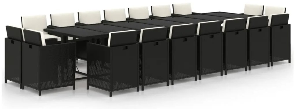 vidaXL Σετ Τραπεζαρίας Κήπου 19 τεμ Μαύρο από Συνθ. Ρατάν με Μαξιλάρια