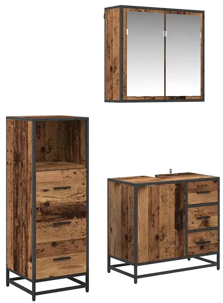 vidaXL Σετ Επίπλων Μπάνιου 3 pcs Παλαιό ξύλο 35 x 37.5 x 100 εκ.