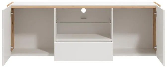 Έπιπλο Τηλεόρασης Alicia Artisan Oak - Λευκό - Λευκή Λάκα 158x40x55 εκ. 158x40x55 εκ.