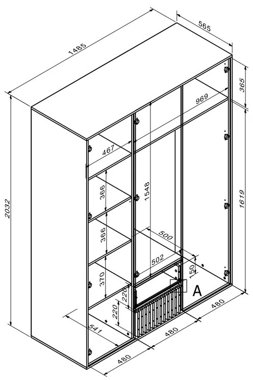 Ντουλάπα Bruse pakoworld μελαμίνη σε sonoma-oak απόχρωση 148.5x56.5x203.2εκ - 192-000043